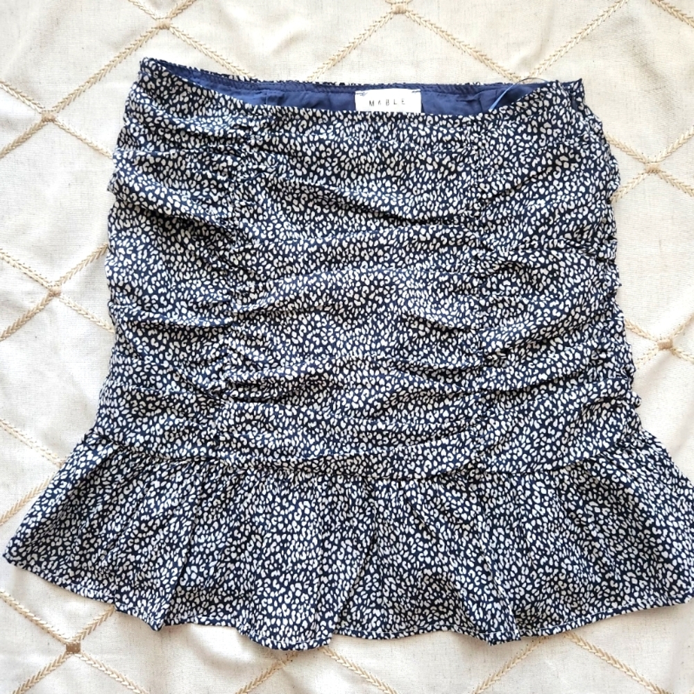 Mabel Navy Blue White Spotted A-Line Mini Skirt‎ Medium Abstract Print EUC